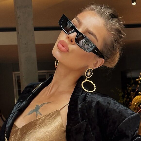 Saint Laurent SL553 001 Rectangle Sunglasses - Black - Picture 4 of 11